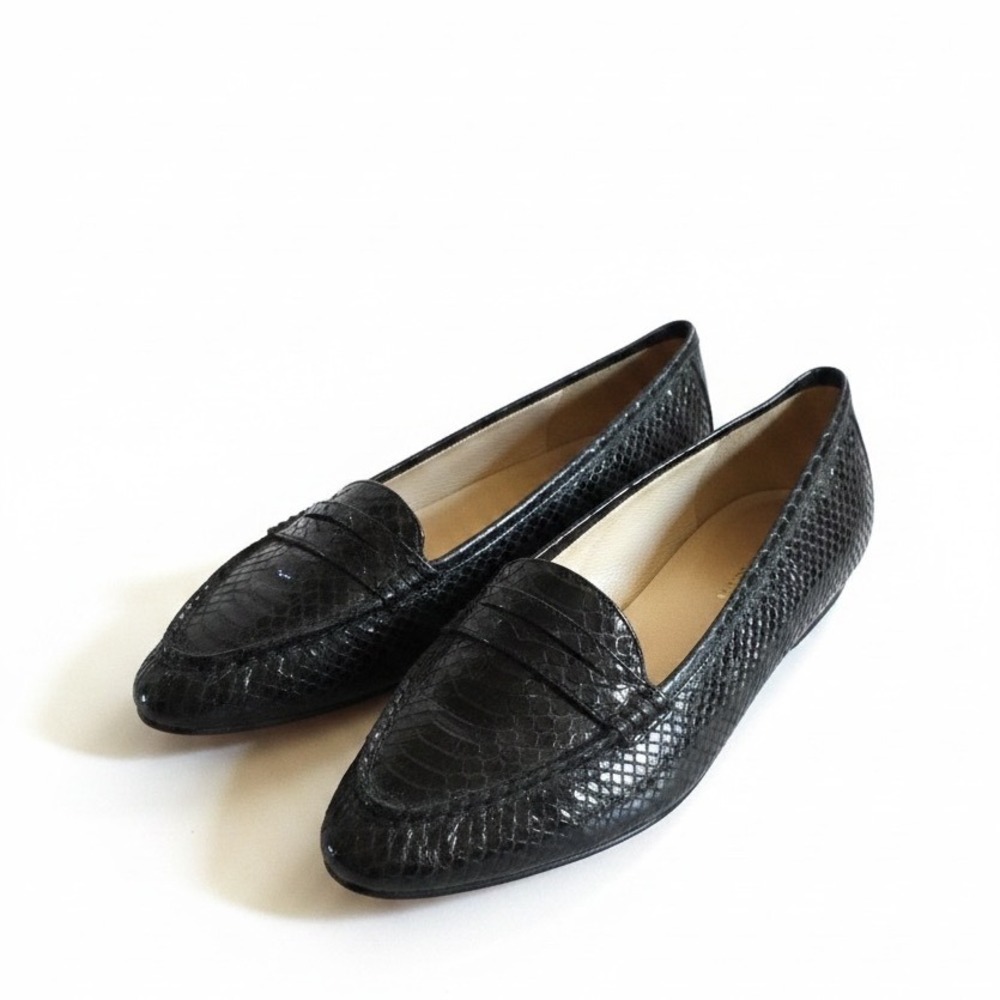 Nordstrom Fred Penny Loafers 10.5 Black Genuine Reptile Snakeskin Dark Academia